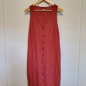 Size Medium Sleeveless Button-Front Linen-Blend Maxi Shift Dress (with pockets)